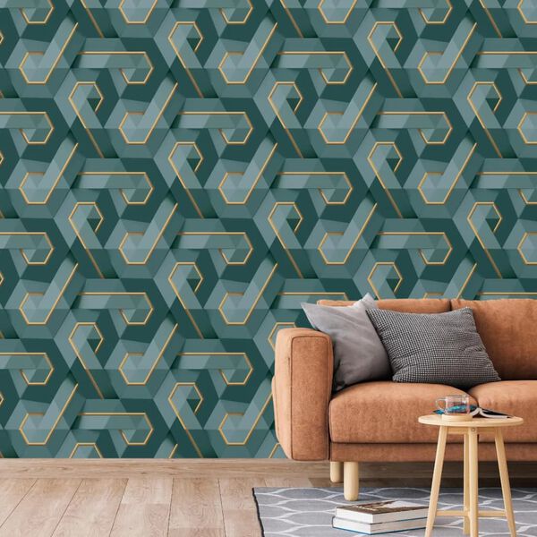 DUTCH WALLCOVERINGS tapet Onyx gr&oslash;n og guldfarvet