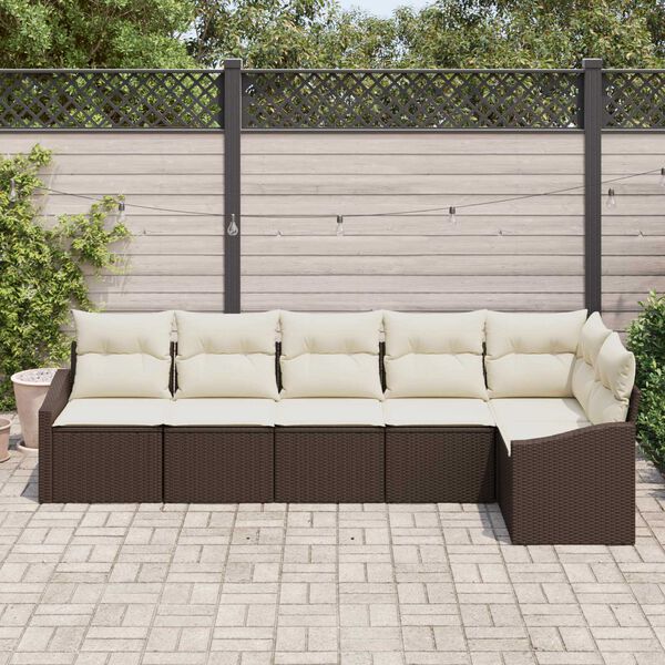 vidaXL Sofa S&aelig;t med pude 6 pcs Brun polyrattan