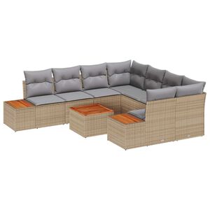 vidaXL Havesofa S&aelig;t med pude med opbevaring 9 pcs Beige Poly rattan