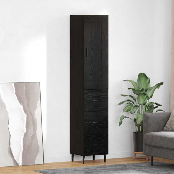 vidaXL Highboard med skuffe Sort eg 34,5 x 34 x 180 cm Konstrueret tr&aelig;