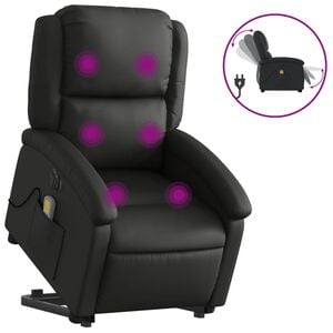 vidaXL massagestol med l&oslash;ftefunktion &aelig;gte l&aelig;der sort
