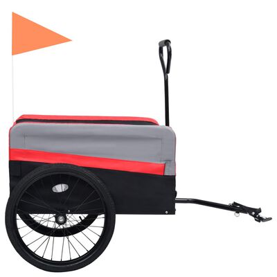 vidaXL 2-i-1 cykeltrailer og trækvogn str. XXL rød + grå og sort