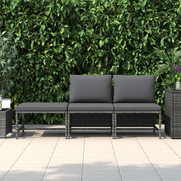 vidaXL havesofas&aelig;t 3 dele med hynder polyrattan gr&aring;