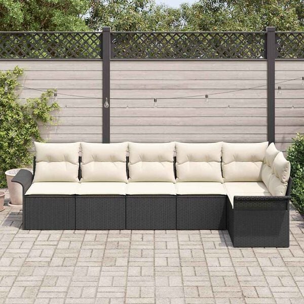 vidaXL Havesofa S&aelig;t med pude 6 pcs Sort polyrattan