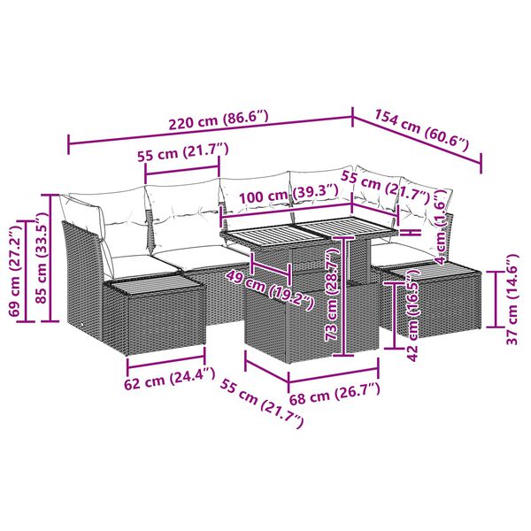 vidaXL Havesofa S&aelig;t med opbevaring 10 pcs Sort Poly rattan