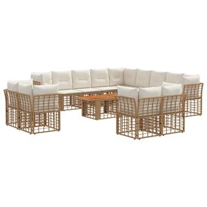 vidaXL Havesofa S&aelig;t 14 stk. Naturlig og Creme Hvid polyrattan
