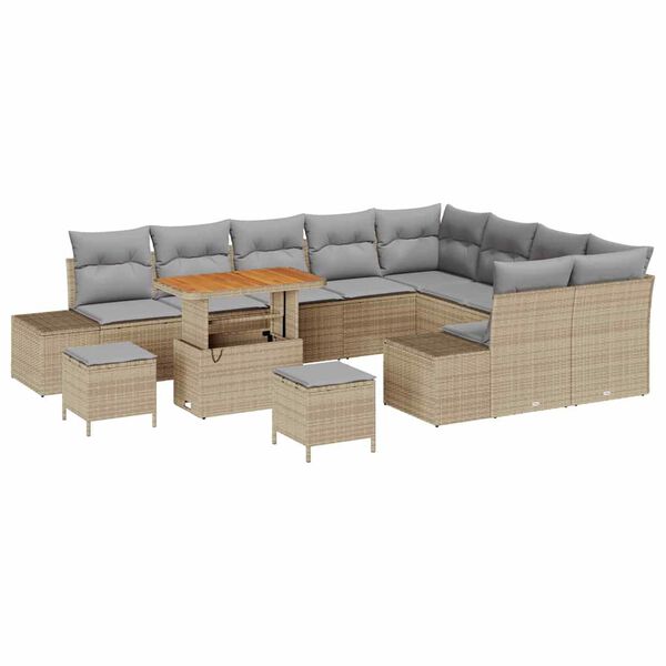 vidaXL Havesofa S&aelig;t med pude med opbevaring 12 pcs Beige Poly rattan