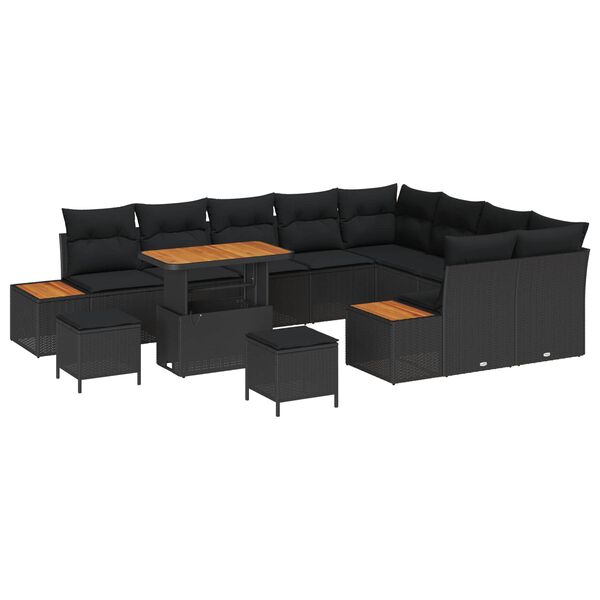vidaXL Havesofa S&aelig;t med pude med opbevaring 12 pcs Sort Poly rattan