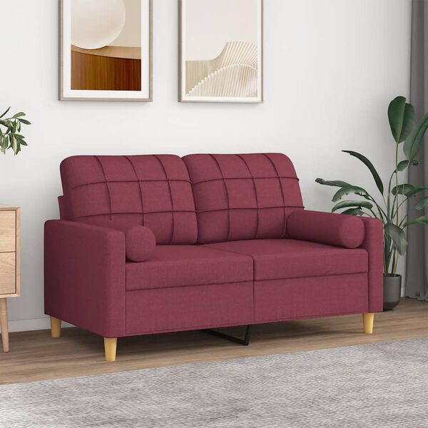 vidaXL 2-personers sofa med pyntepuder 120 cm stof vinrød