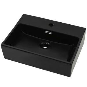 vidaXL h&aring;ndvask med vandhanehul 51,5x38,5x15 cm keramik sort