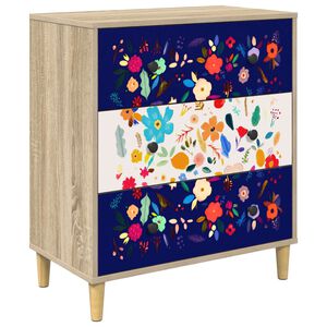 vidaXL Skuffeskab MAINZ Blomsterprint 66 x 36,5 x 75 cm Sonoma-eg