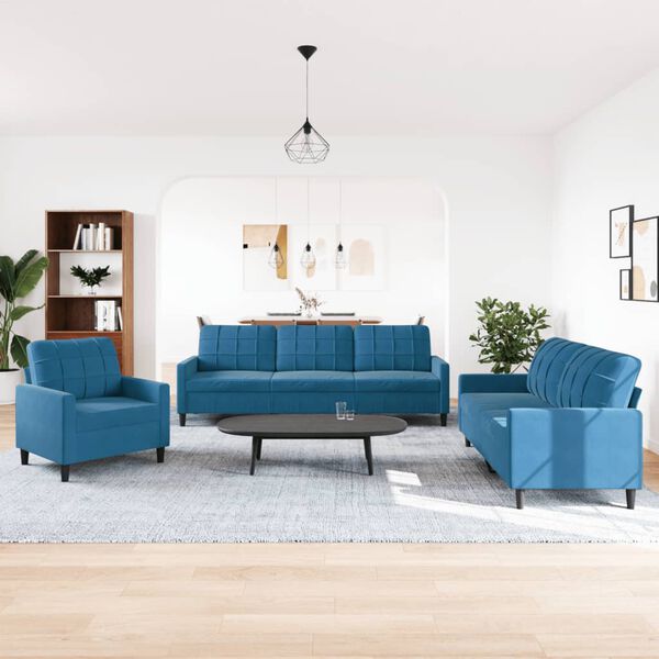 vidaXL sofas&aelig;t 3 dele med hynder velour bl&aring;