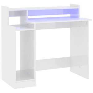 vidaXL skrivebord m. LED-lys 97x45x90 cm konstrueret tr&aelig; hvid h&oslash;jglans