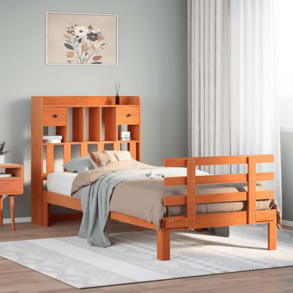 vidaXL seng med reol uden madras 75x190 cm massivt fyrretræ gyldenbrun