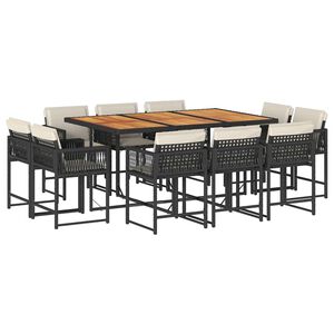 vidaXL spisebordss&aelig;t til haven 11 dele med hynder polyrattan sort