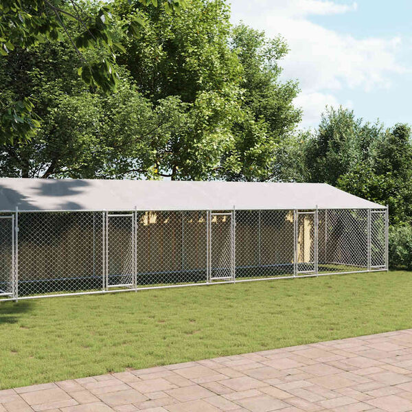 vidaXL hundeg&aring;rd med tag og l&aring;ger 10x2x2 m galvaniseret st&aring;l gr&aring;