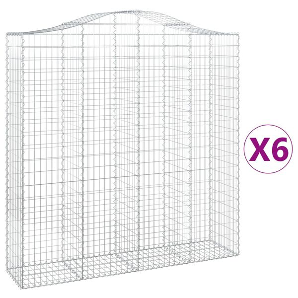 vidaXL buede gabionkurve 6 stk. 200x50x200/220 cm galvaniseret jern