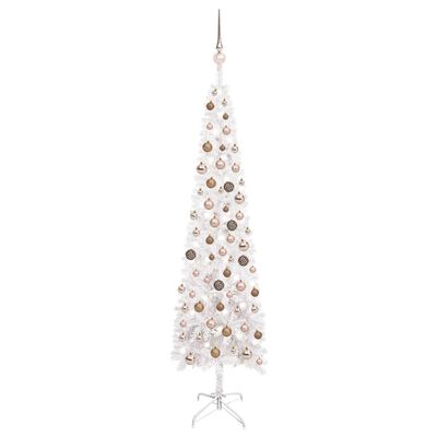 vidaXL smalt juletræ med lys og kuglesæt 180 cm hvid