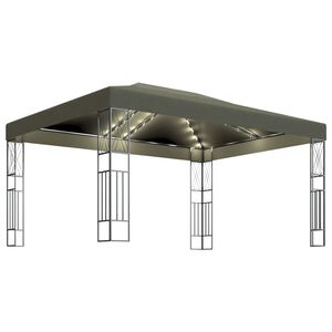 vidaXL pavillon med LED-lysk&aelig;der 3x4 m stof gr&aring;brun