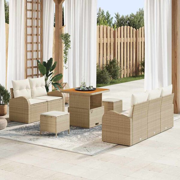 vidaXL Havesofa S&aelig;t med pude 8 pcs Beige polyrattan