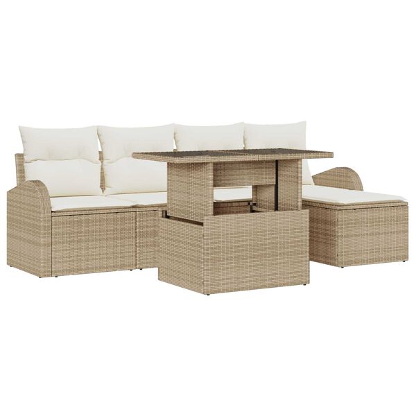 vidaXL Havesofa S&aelig;t med pude med opbevaring 6 pcs Beige Poly rattan