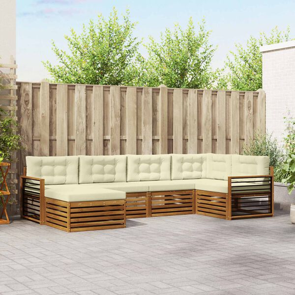 vidaXL Udend&oslash;rs sofagruppe med pude 6 pcs Naturlig og Fl&oslash;de