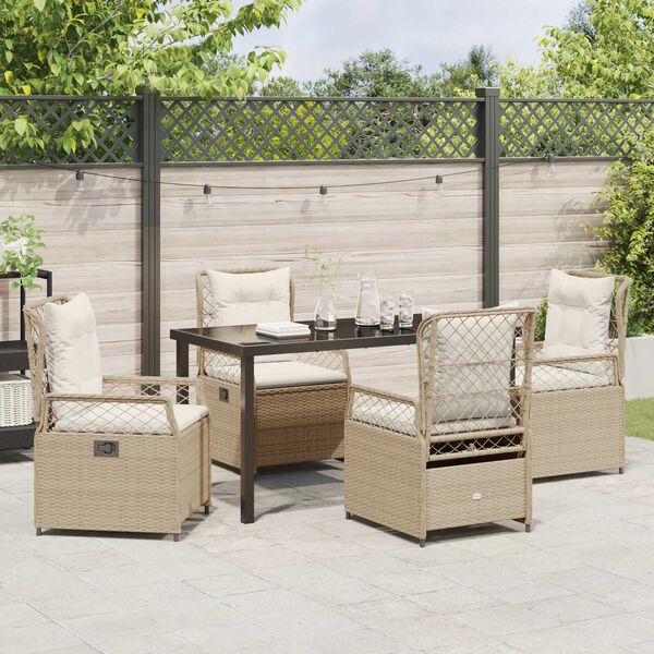 vidaXL Have Spisebordss&aelig;t 5 pcs Beige og cremehvid polyrattan
