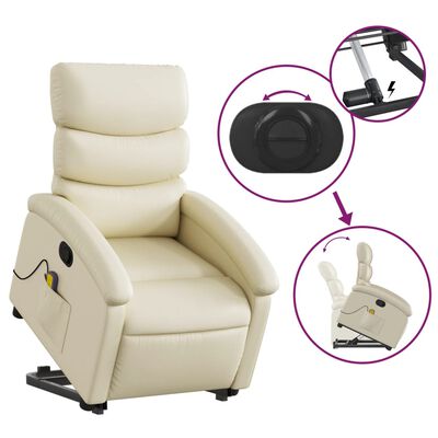 vidaXL løftestol med massagefunktion kunstlæder cremefarvet