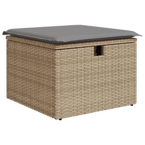 vidaXL haveskammel med hynde 55x55x37 cm polyrattan beige