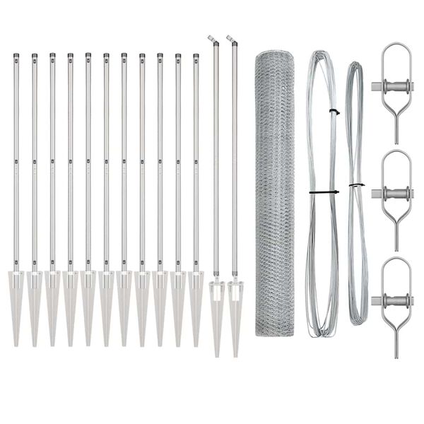 vidaXL Hegnspæl Sølv 25 x 1,2 m (13 mm net) Stål