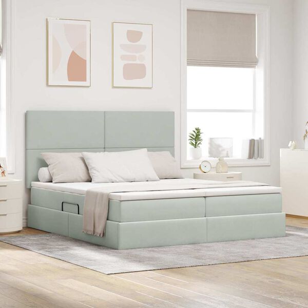 vidaXL Seng med LED -strimmellys Lysegr&aring; 200 x 200 cm Fl&oslash;jl