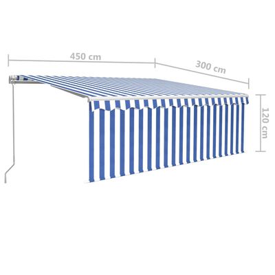 vidaXL markise m. gardin 4,5x3 m manuel betjening blå og hvid