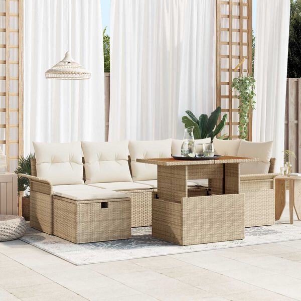 vidaXL Havesofa Sæt 7 pcs Beige polyrattan