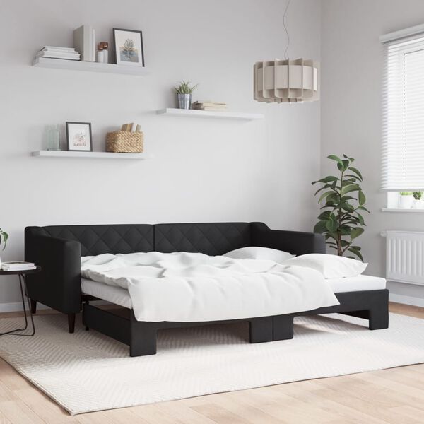 vidaXL daybed med udtr&aelig;k 90x190 cm stof sort