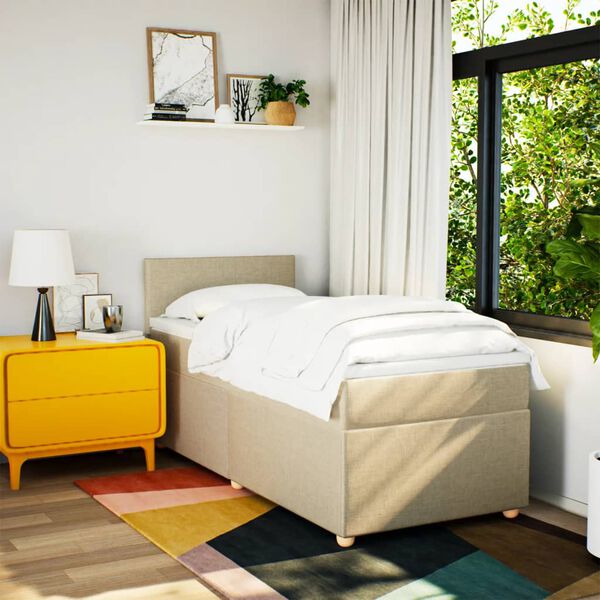 vidaXL kontinentalseng med madras 90x190 cm stof cremefarvet