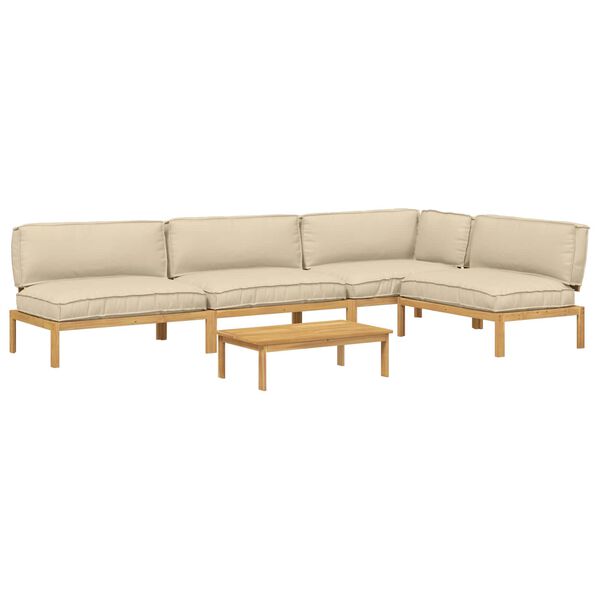 vidaXL Sofa S&aelig;t med pude Ensfarvet 5 pcs Beige Massivt Akacietr&aelig;