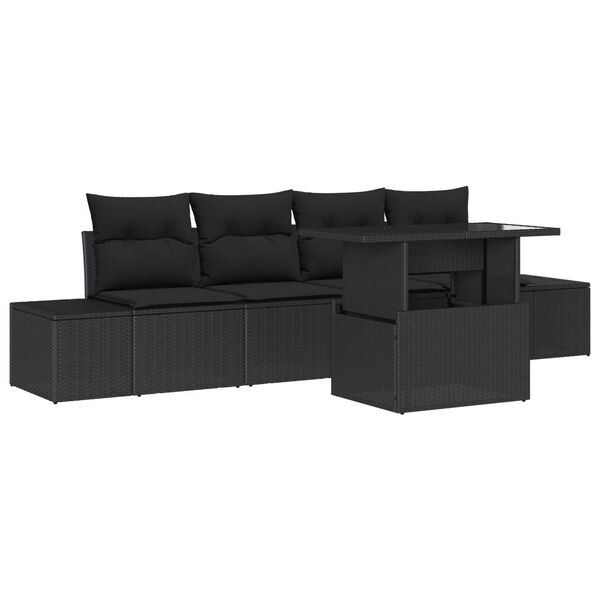 vidaXL Havesofa S&aelig;t 5 pcs Sort polyrattan & Pulverlakeret st&aring;l