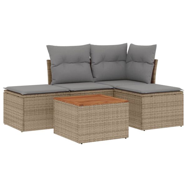 vidaXL havesofas&aelig;t 5 dele med hynder polyrattan beige