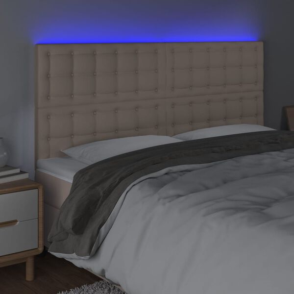 vidaXL sengegavl med LED-lys 160x5x118/128 cm kunstl&aelig;der cappuccino