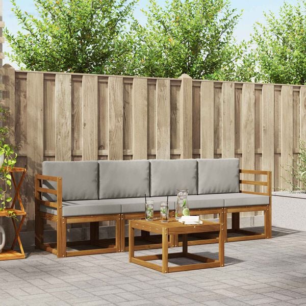 vidaXL Udend&oslash;rs sofagruppe 5 pcs Naturlig og Lys Gr&aring; Massivt Akacietr&aelig;