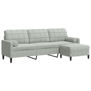 vidaXL 3-personers sofa med fodskammel 210 cm velour lysegr&aring;