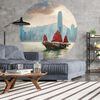WallArt tapetcirkel Skyline with Junk Boat 190 cm