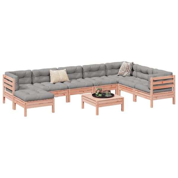 vidaXL sofas&aelig;t til haven 9 dele med hynder massivt douglasgran