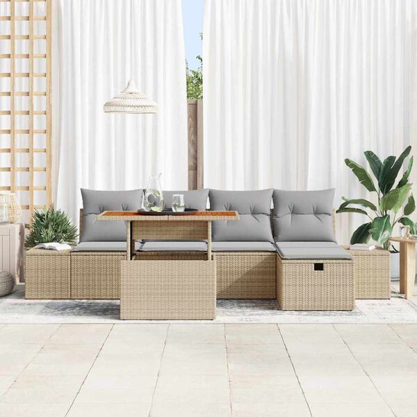 vidaXL Havesofa S&aelig;t med pude med opbevaring 6 pcs Beige polyrattan