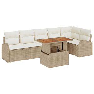 vidaXL Havesofa S&aelig;t med opbevaring 7 pcs Beige Poly rattan