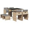 vidaXL spisebordss&aelig;t til haven 9 dele med hynder polyrattan beige