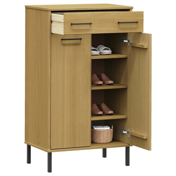 vidaXL skoskab med metalben OSLO massivt fyrretræ brun