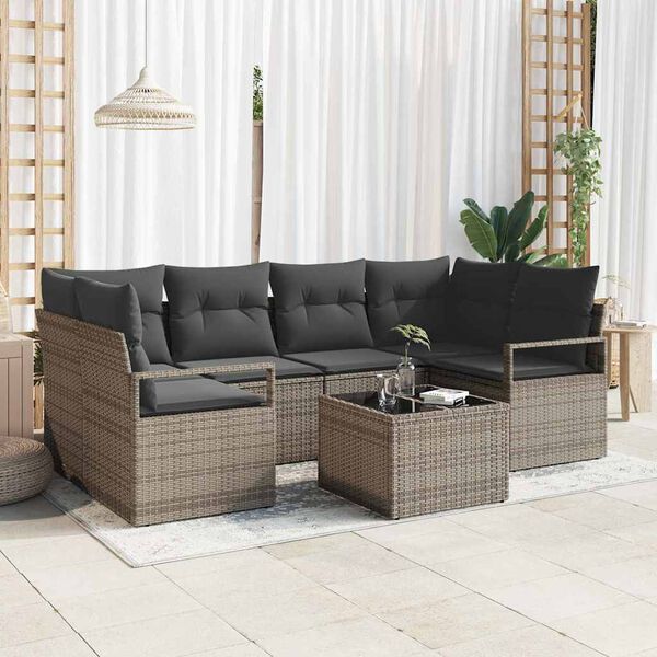 vidaXL Sofa S&aelig;t 7 pcs Gr&aring; polyrattan
