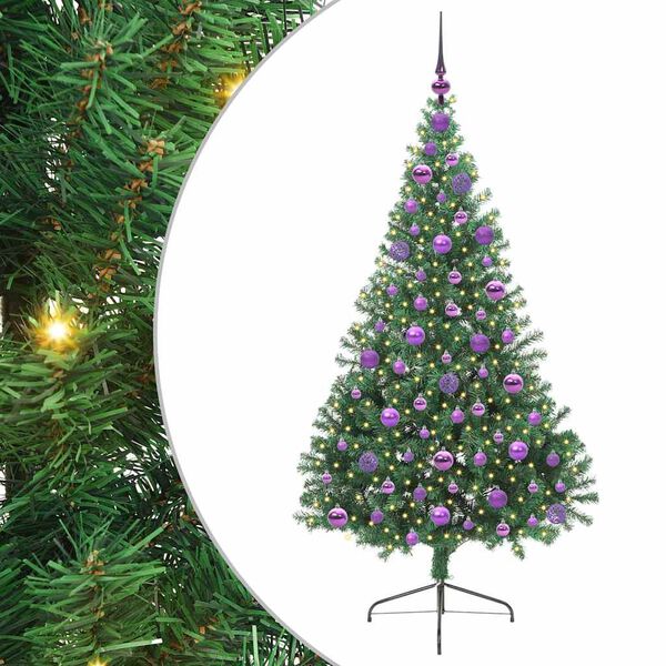 vidaXL Kunstig Forbelyst Juletr&aelig; med 300 LED'er Gr&oslash;n 180 cm PVC