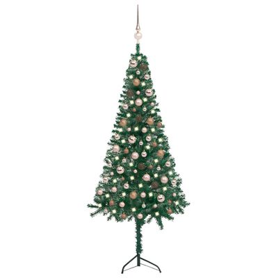 vidaXL kunstigt juletræ til hjørner LED og kuglesæt 150 cm PVC grøn